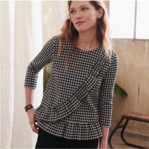 Sezane Jerry Vichy Noir Blanc checkered ruffle top size 38 US 6 Wool Blend Plaid